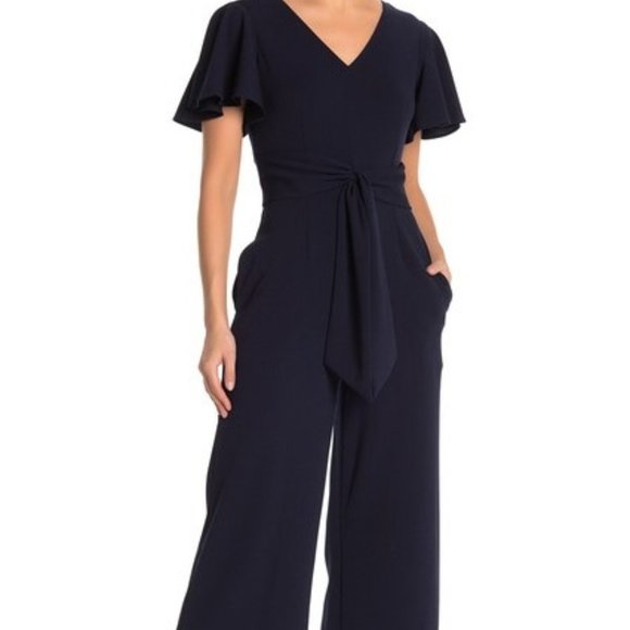 Tahari Pants - Flutter Sleeve Cropped Tie Waist Jumpsuit- Sz 10